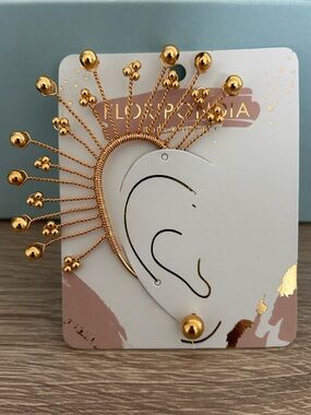 Gold Decorative Ear Cuff with Beaded Spikes by Floripondia